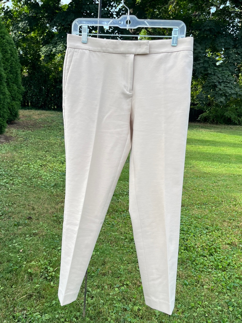 Ann Taylor Slim Ankle Dress Pants in Light Cream
